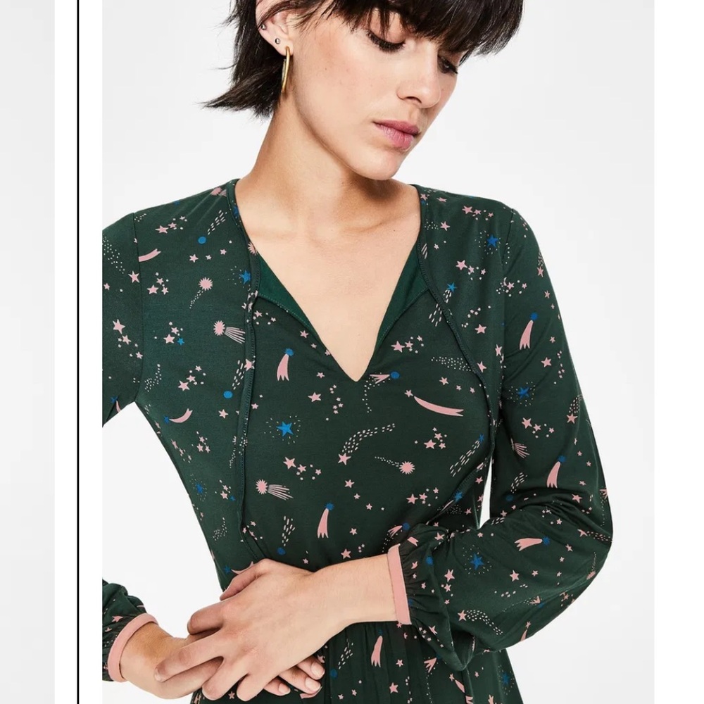 Boden Chatsworth Flora Midi Star Flora Jersey Midi Dress Cosmic Shooting Stars - Picture 9 of 13